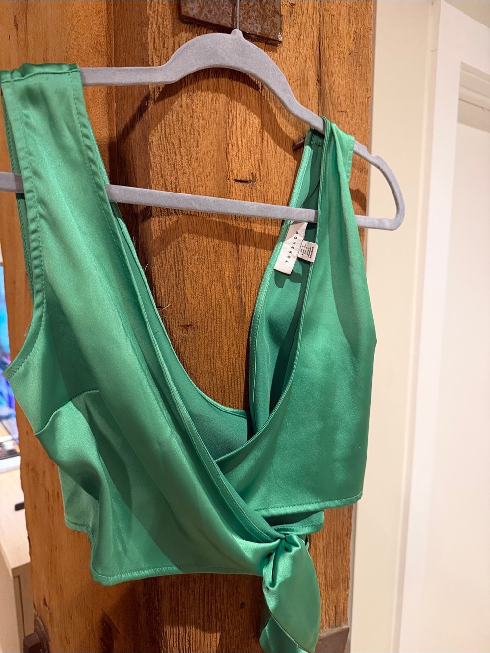 Topshop Emerald Green Satin Wrap Bandeau Crop Top
